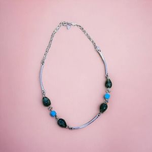 Vintage Faux Jade turquoise Beaded Sarah Coventry lnecklace 16” Gold Tone